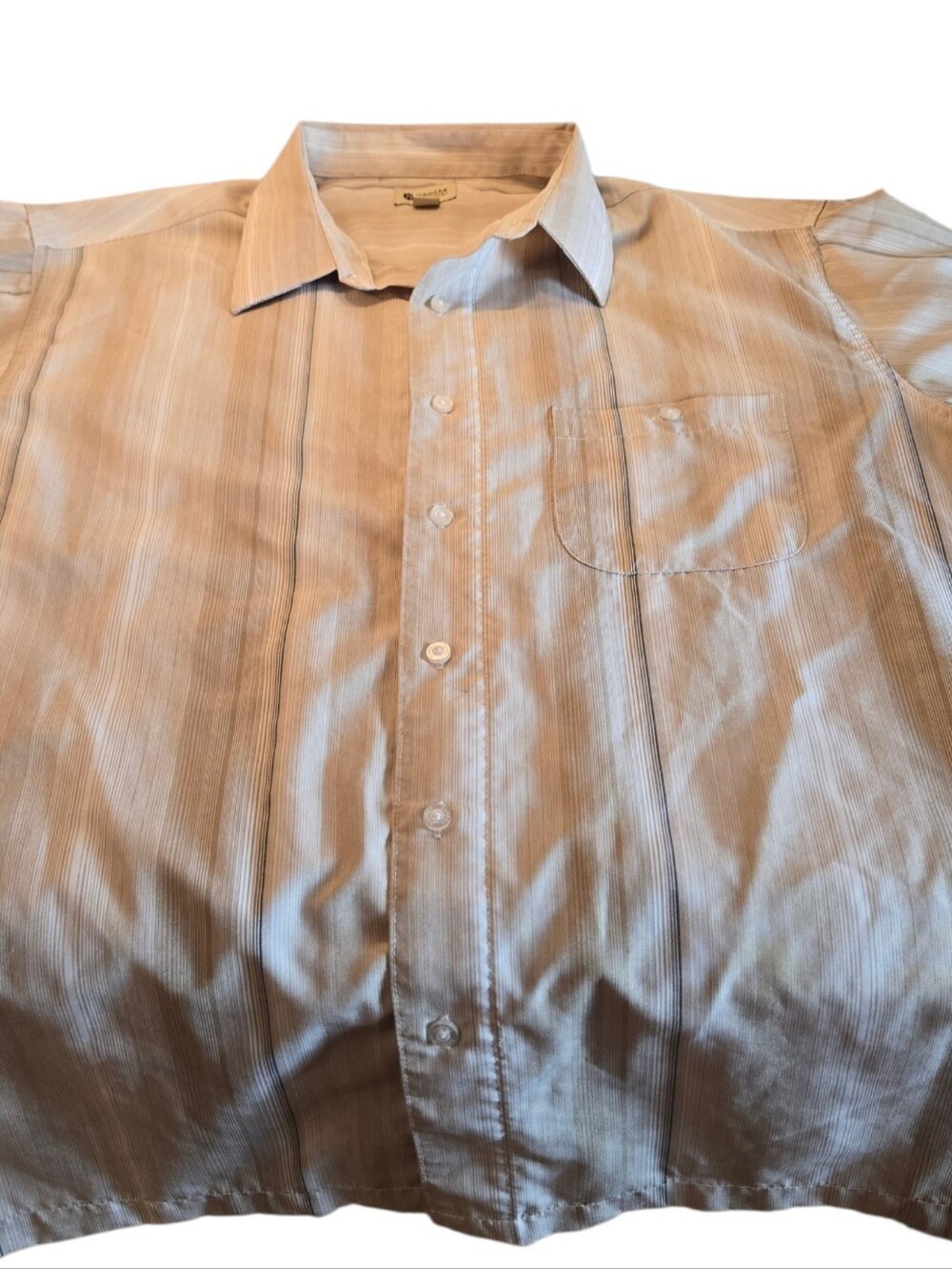 Haggar Light Tan Striped Dress Shirt - Classic Button-Up Short Sleeve Size XL